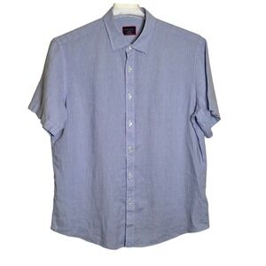 UNTUCKit Mens Large Blue 100% Linen Short Sleeve Button Down Casual Shirt‎
